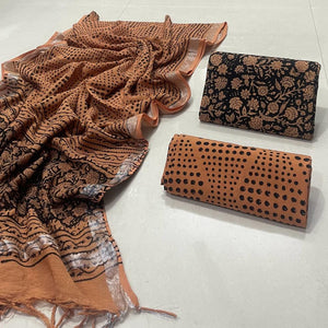 Floral Design Block Printed Cotton Linen Ethnic Salwar Suit (Un Stitched) KNJ-WAP-14