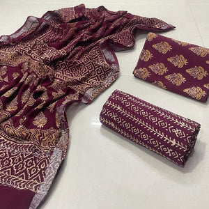 Floral Design Block Printed Cotton Linen Ethnic Salwar Suit (Un Stitched) KNJ-WAP-18