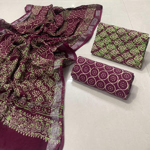 Floral Design Block Printed Cotton Linen Ethnic Salwar Suit (Un Stitched) KNJ-WAP-19