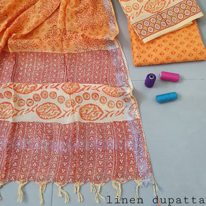 Abstract Design Block Printed Cotton Linen Ethnic Salwar Suit (Un Stitched) KNJ-WAP-21