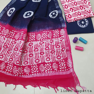 Abstract Design Block Printed Cotton Linen Ethnic Salwar Suit (Un Stitched) KNJ-WAP-20