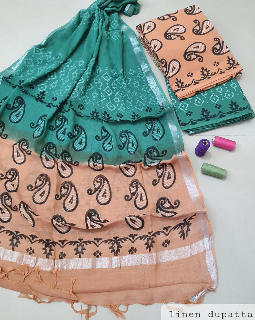 Abstract Design Block Printed Cotton Linen Ethnic Salwar Suit (Un Stitched) KNJ-WAP-23