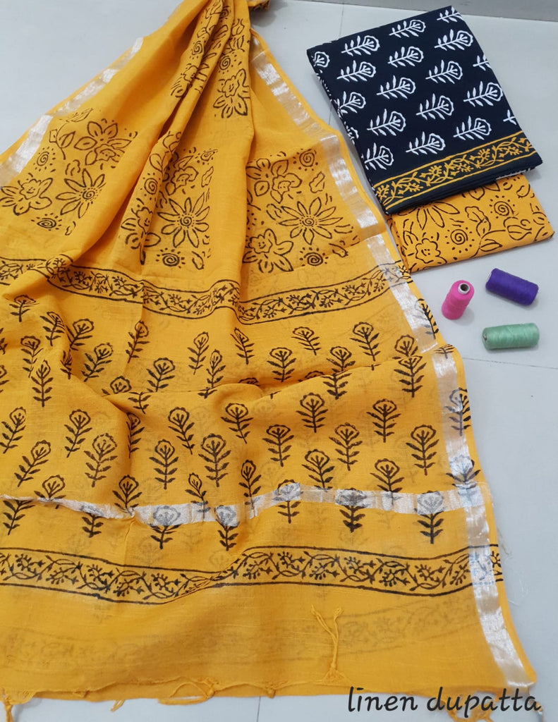 Floral Design Block Printed Cotton Linen Ethnic Salwar Suit (Un Stitched) KNJ-WAP-28