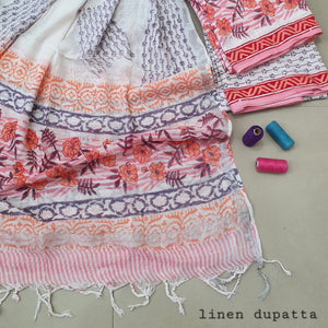 Floral Design Block Printed Cotton Linen Ethnic Salwar Suit (Un Stitched) KNJ-WAP-29