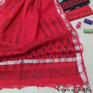Abstract Design Block Printed Cotton Linen Ethnic Salwar Suit (Un Stitched) KNJ-WAP-30